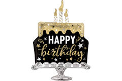 Foil Balloon - Shape - Birthday Cake Surprise - Black and Gold